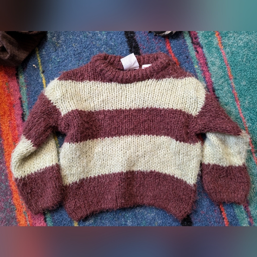 Zara Kids Chunky Knit Sweater Size 12-18m 86cm Striped Marroon Unisex